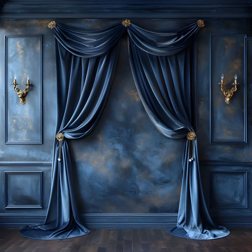 Blue Curtain Style Backdrop for Event Decoration, Stage Design and Corporate Branding Displays by Marseilia Gifts in Dubai UAE